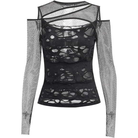 Tops - Goth T-Shirt Punk Crop Top Women Rave Party Casual Streetwear Black